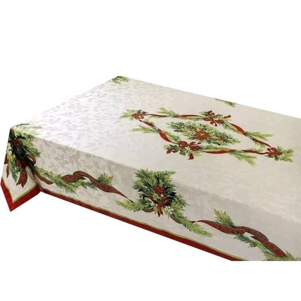 Christmas Ribbons Benson Mills Winter Printed Fabric Table Cloth 60x104 Holidays